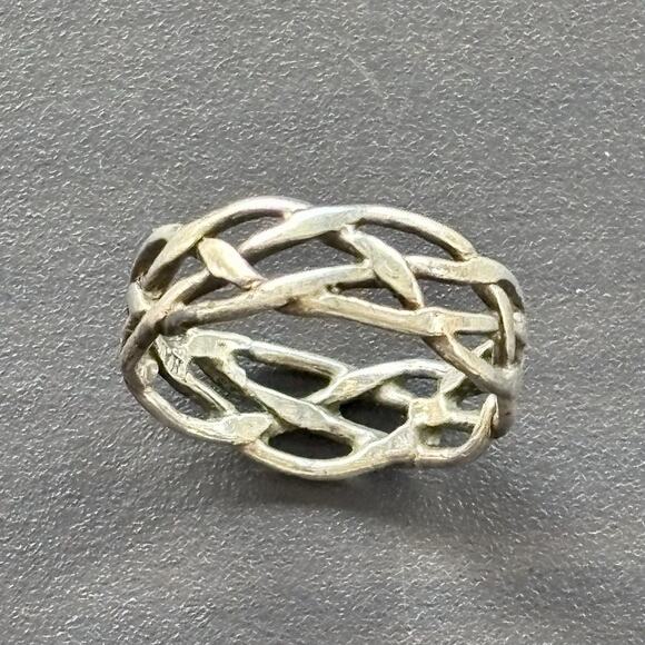 Thailand 925 Sterling Silver Stacked Woven Ring Band Sz 6.5 Vtg Classic - Picture 1 of 10